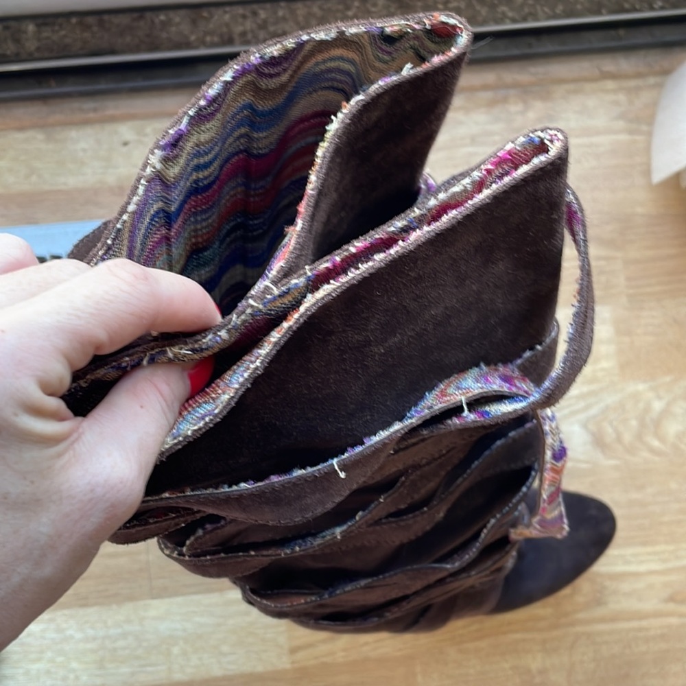 Missoni Brown Suede Strappy Knee High Heeled Boots - Picture 6 of 8
